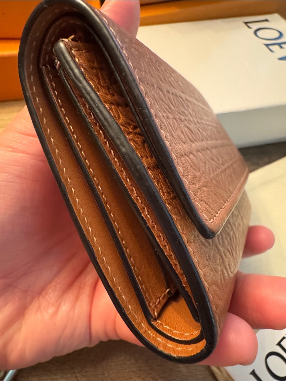 LOEWE Embossed Anagram Leather Wallet in Tan - Picture 5 of 11